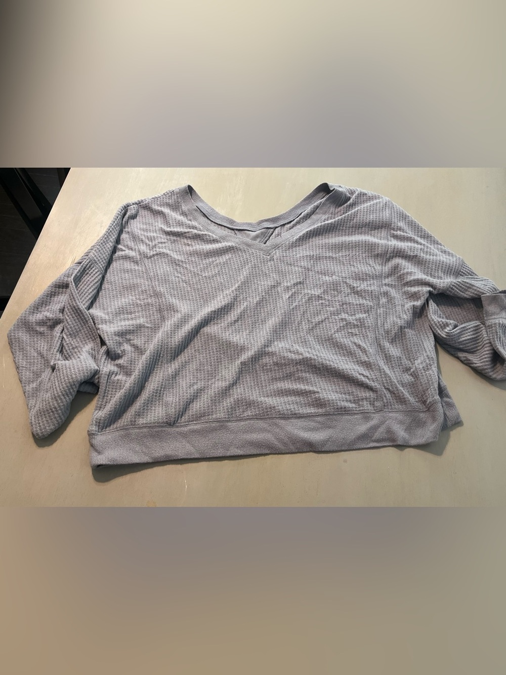 NWOT AÉROPOSTALE Gray Waffle Knit V-Neck Cropped Thermal Top S